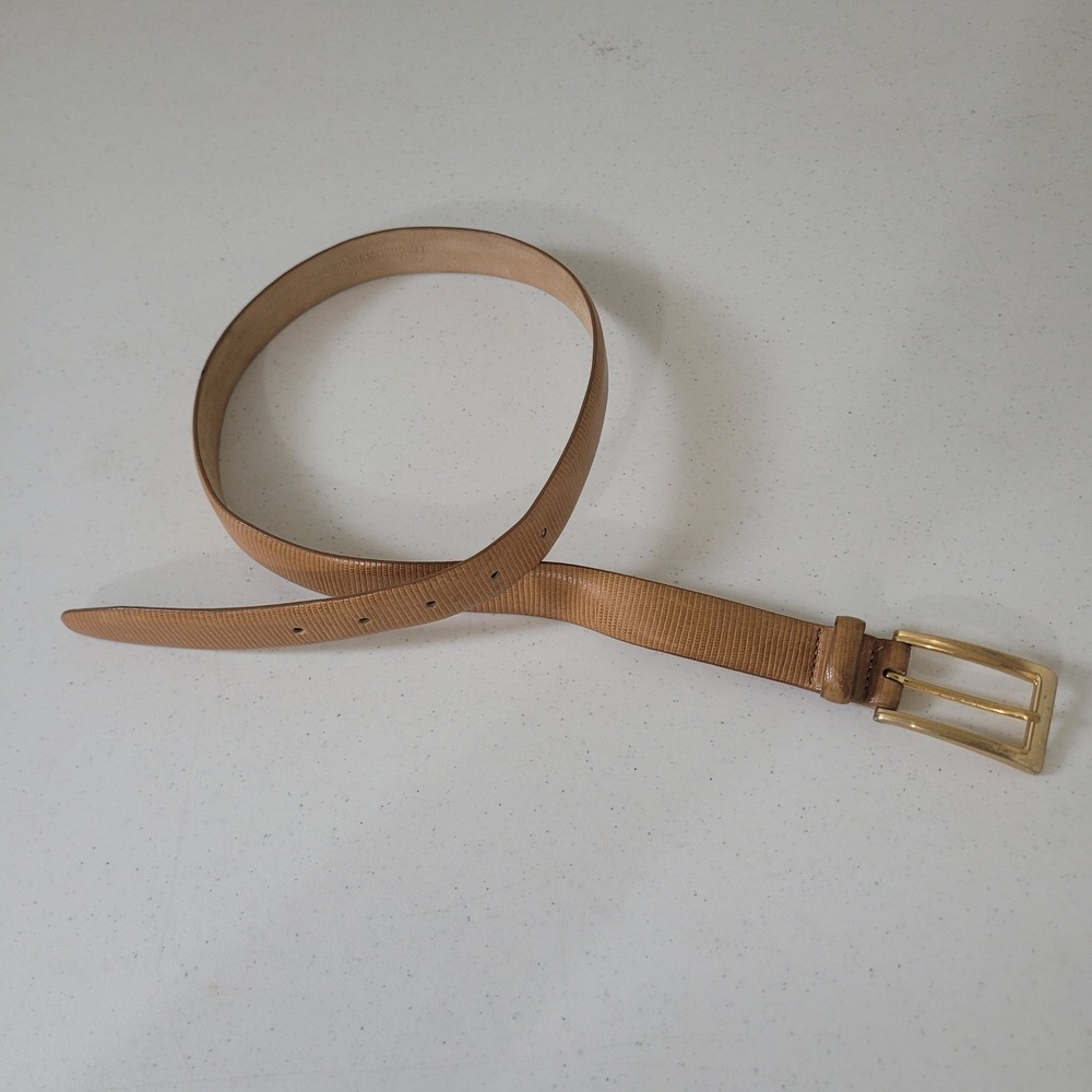 Liz Claiborne Size Medium Belt Tan Lizard Embossed Italian Leather Gold 34"